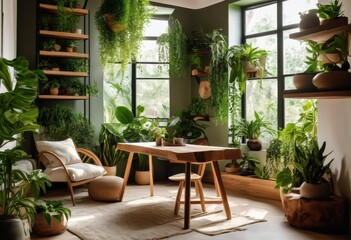 tranquil workspace featuring nature inspired abundant calm atmosphere enhanced productivity, decor, plants, greenery, design, interior, arrangement