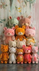 Obraz premium A collection of colorful plush bears in a variety of poses.