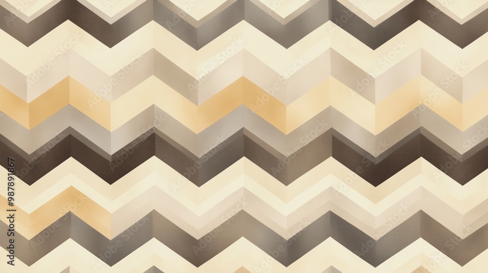 Poster a chevron patterned wall with a brown and tan color scheme. the pattern is made up of triangles and 
