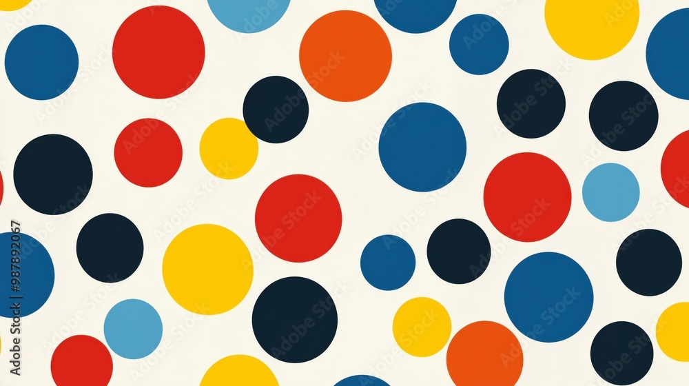 Poster a colorful pattern of circles is displayed on a white background. the circles are of various sizes a