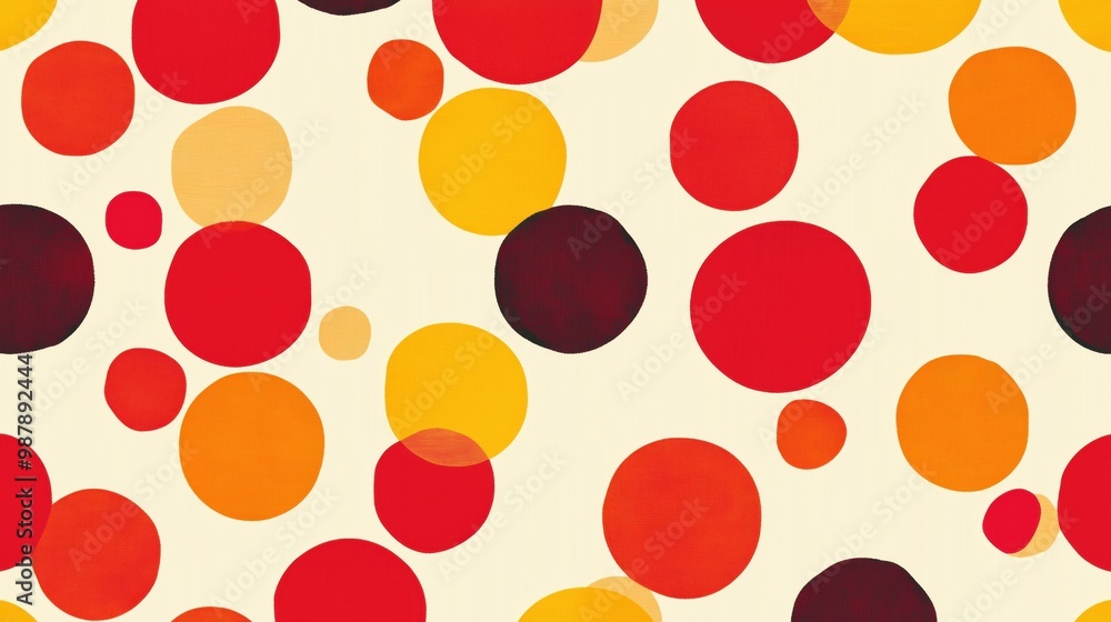 Poster a pattern of red and yellow circles. the circles are of different sizes and are scattered across the