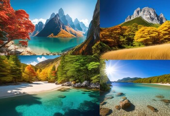 comprehensive travel insurance papers featuring stunning landscapes across various destinations, adventure, beaches, bliss, culture, discovery, escape