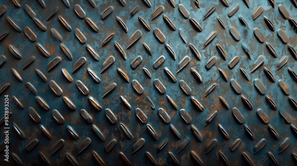 Poster close up of a rusted metal surface with a pattern of squares