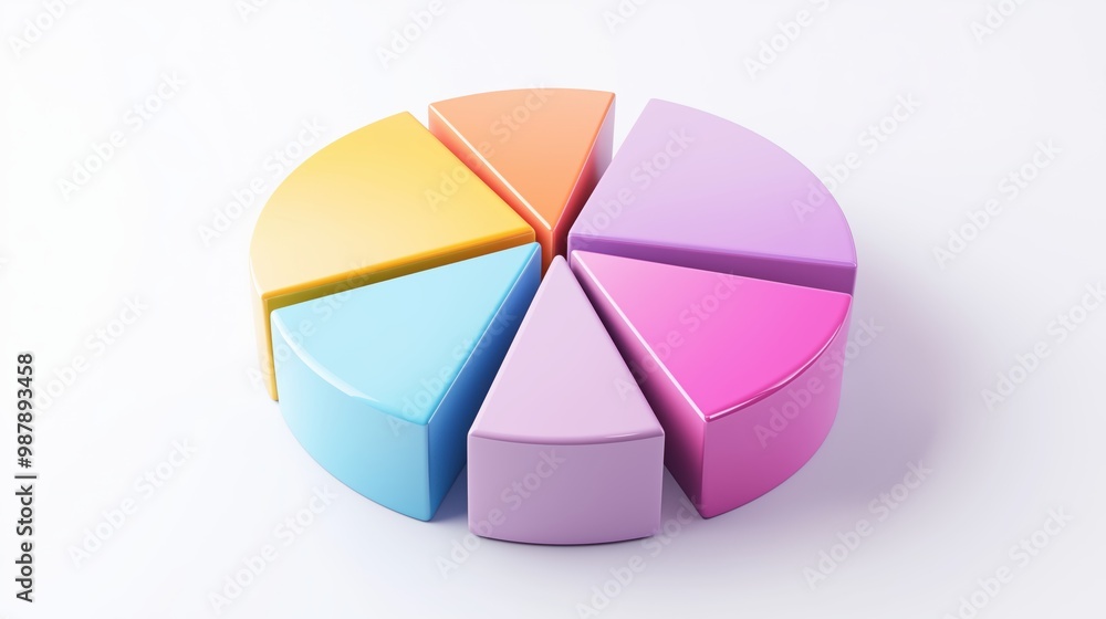 Poster colorful pie chart is shown with each slice of the pie being a different color. the pie chart is div