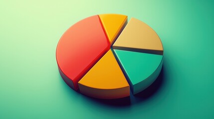 Obraz premium Colorful pie chart is shown with the slices of the pie being red, yellow, and green