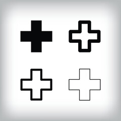 Obraz premium Simple plus icon set. 4 Different thicknesses and flat plus design. Healthcare and clinic icon.