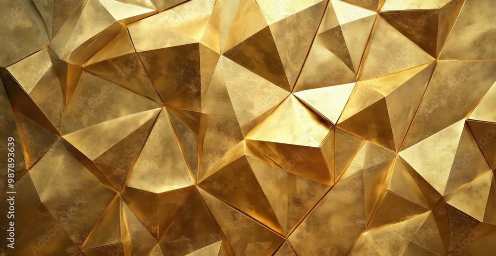 Poster gold-colored wall with a pattern of triangles. the triangles are also gold, creating a cohesive and 