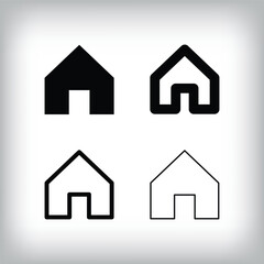 Simple house icon set. 4 Different thickness and flat house designs. Real estate and shipping icon.