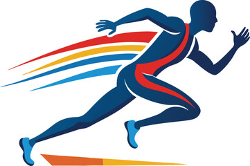 Athlete running in motion, flat vector illustration symbolizing speed and performance
