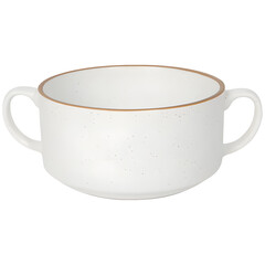 A white cup with two handles, a white cup of tea with double handled