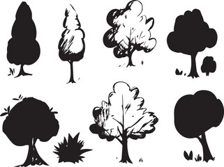 Set Trees. Hand drawn vector illustration	