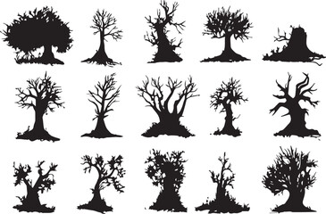 Set Trees. Hand drawn vector illustration	