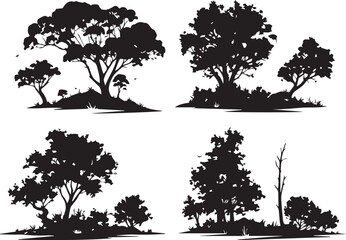 Set Trees. Hand drawn vector illustration	