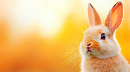Obraz premium Cute bunny rabbit with big ears against a bright yellow backdrop.