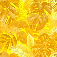 Yellow tropical leaves pattern background.