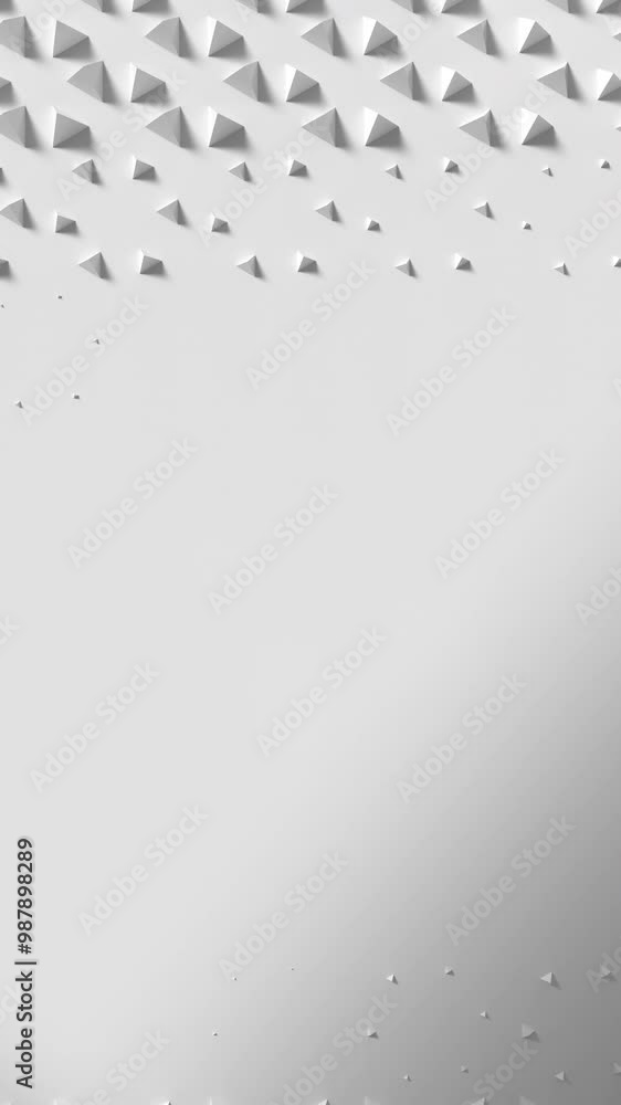 Poster white surface with wave of scaling pyramids with shadows. extruding shapes animation loop. clean bri