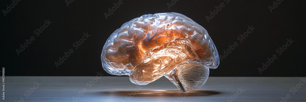 Aufkleber brain. human brain encased in a crystal. dark background. fragility and knowledge. ethical issues in