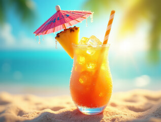 Obraz premium Tropischer Cocktail am Strand