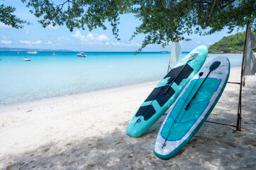 surfboard on beach background