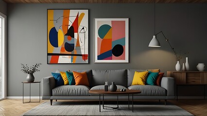 A living room with a couch a chair and a painting on the wall