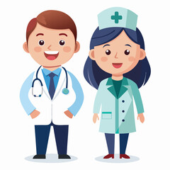 Fototapeta premium Doctor and Nurse Vector Illustration, White Background, Healthcare and Medical Team Concept Vector Art