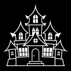Fototapeta premium Haunted House Silhouette, Line Art, Halloween and Spooky Concept Vector Art