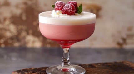 Chilled Strawberry Cream Cocktail Dessert with Garnish on Display