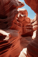A view of Antelope Canyon reveals its smooth, flowing sandstone walls, sculpted by time and water into mesmerizing shapes.
