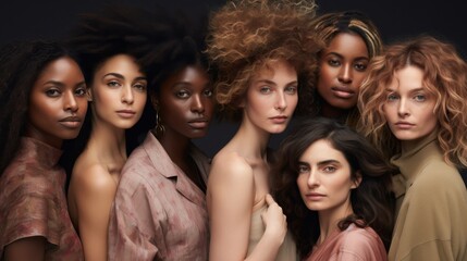 Obraz premium A diverse group of women standing close together, showcasing natural beauty, confidence, and strength.