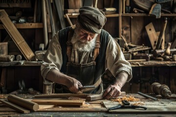 Carpenter Skillfully Working in His Workshop