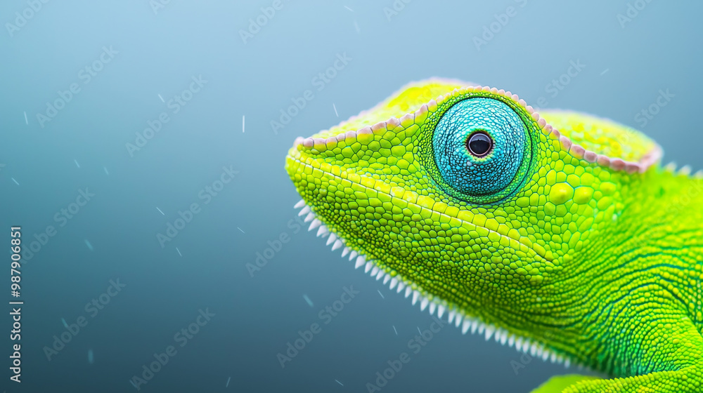 Sticker Close-up of a green chameleon's eye.