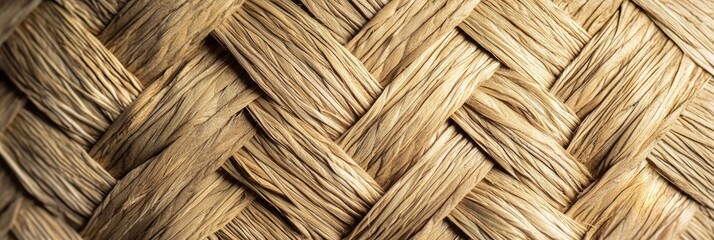 Woven straw texture from a handmade hat, with a natural finish
