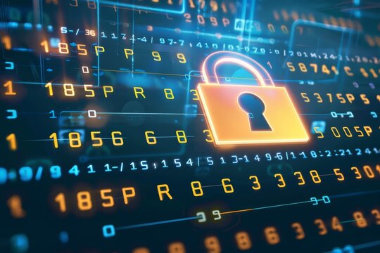 Colorful digital lock surrounded by numbers, symbolizing data encryption and the importance of cybersecurity in protecting sensitive information in a digital world.