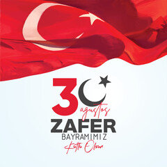 30 Ağustos, zafer bayramı kutlama tasarımı, özel vektör tasarım banner. 30 August, victory day celebration design, special vector design banner.