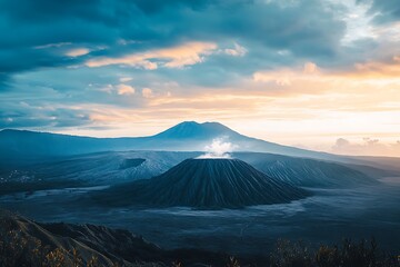 Majestic mountain peak with sunrise cloudscape