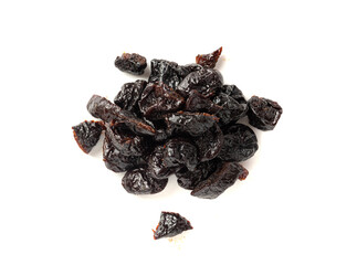 Dry Plums Isolated, Dried Black Fruits, Prune Group, Dry Plum Fruit on White Background