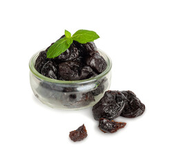 Dry Plums Isolated, Dried Black Fruits, Prune Group, Dry Plum Fruit on White Background