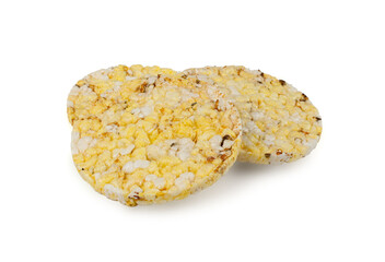 Puffed Corn Cake Isolated, Corn Diet Bread with Fragrant Herbs and Spices, Waffle with Corns, Rice, Cereal Snack