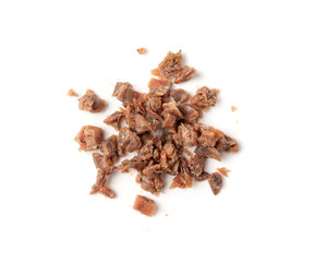 Finely chopped anchovy fillet, marinated fish, traditional salted anchovy in oil on white