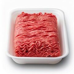 minced meat in foam plate isolated on white background