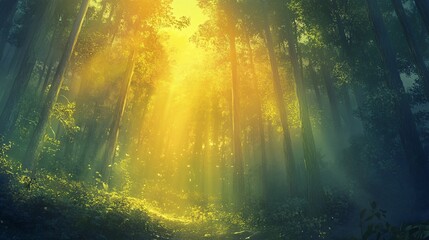 Sunbeams Through Dense Forest Canopy