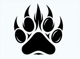 Tribal bear paw print tattoo design in black ink, featuring bold lines and stylized flames, perfect for tattoo concepts, wildlife symbolism, and tribal art enthusiasts.