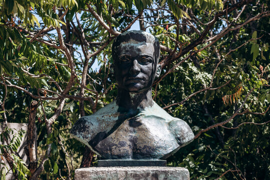 Budapest, Hungary - August 10, 2024: Endre Sagvari Bust, sculptor Baksa Soos Gyorgy, 1949. Memento park.
