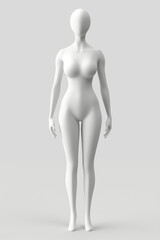 Minimalistic fashion mannequin standing against a white background, representing modern, sleek design and abstract aesthetic in fashion and visual art.
