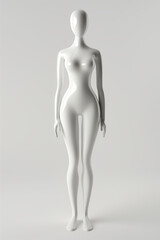 Naklejka premium Minimalistic fashion mannequin standing against a white background, representing modern, sleek design and abstract aesthetic in fashion and visual art.
