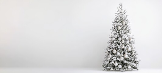 A tall, elegant New Year tree with pearl white and crystal ornaments