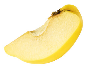 Fresh ripe yellow Quince fruit  falling in the air isolated on white background. Food levitation or...