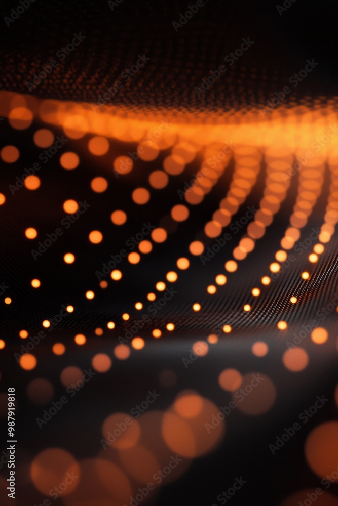 Poster delicate orange dots create a flowing wave pattern against a stark black backdrop, evoking a sense o