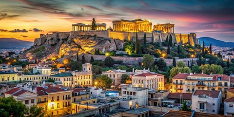 Naklejka premium Stunning views of ancient architecture and vibrant streets in Athens, Greece, showcasing rich history