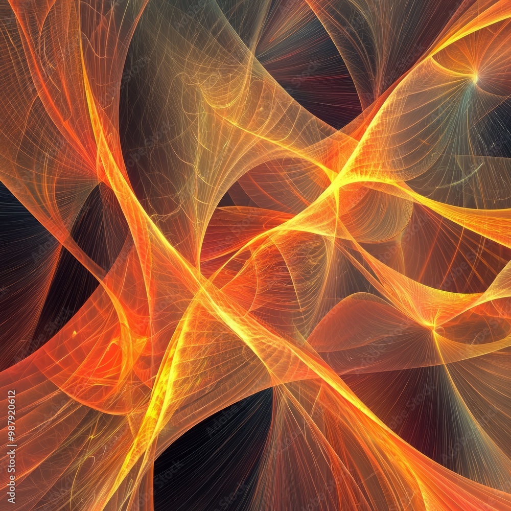 Poster swirling orange particles merge to form a stunning nebula-like design, creating a mesmerizing cosmic